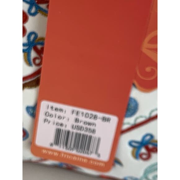 NEW Fricaine Treasure Brown Satchel Bag Turquoise Red Embroidered Purse Handbag - Picture 5 of 10